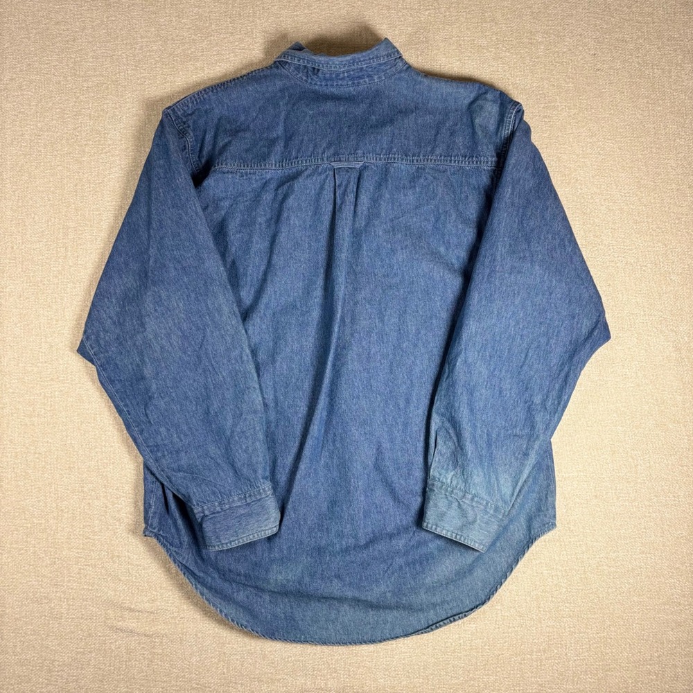 Denim Shirt Mens Large Blue Long Sleeve San Francisco USA Embroidery 90s Relaxed - Picture 7 of 7